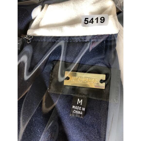 Alexia Admor Dress Ruffle Collar Puff Sleeve Midi Navy & White Polka Dot Medium - Picture 12 of 12